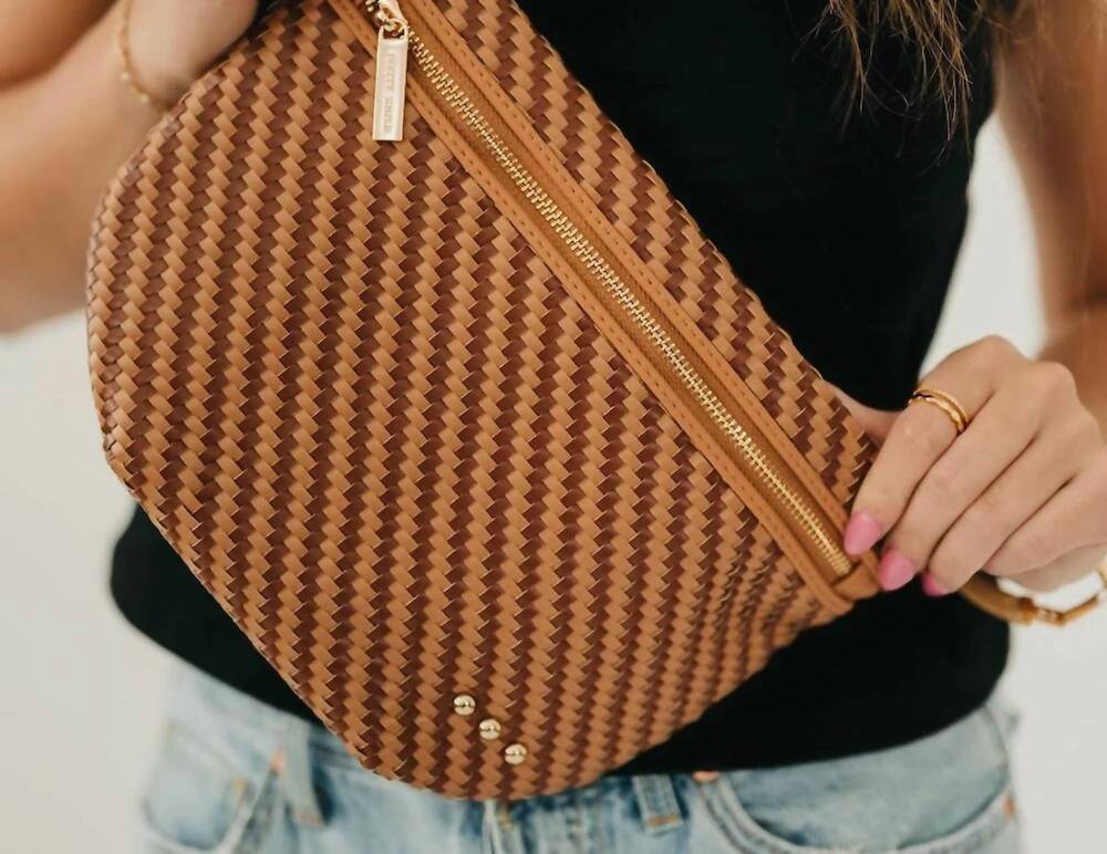 NEW PRETTY SIMPLE westlyn diagonal woven bum bag in two tone browns